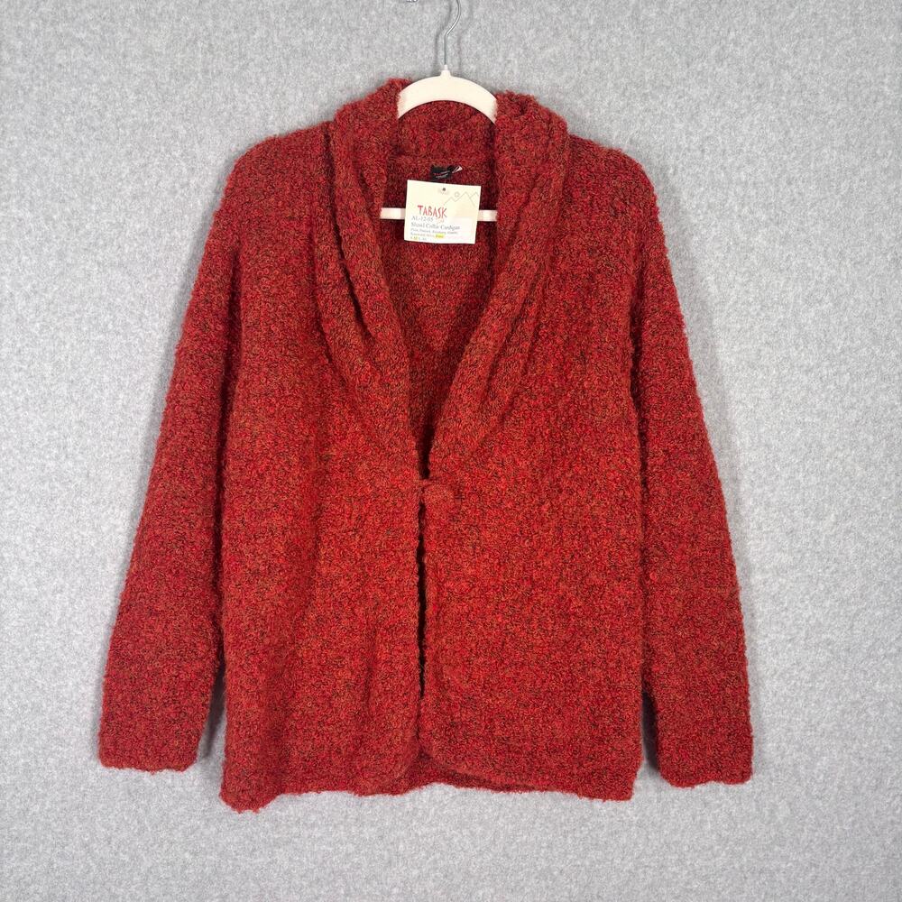 Tabask Shawl Cardigan Sweater Medium Alpaca Wool Nubby‎ Fuzzy Artsy Boiled Rust